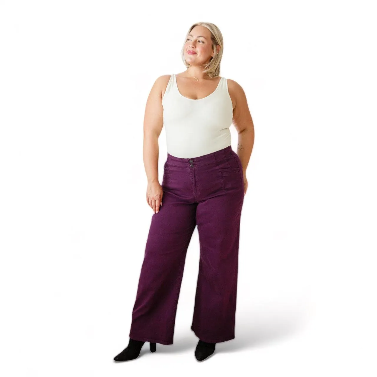 Mica Denim Plum High Rise Wide Leg Jeans