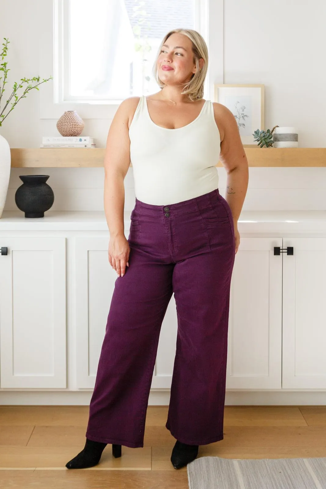 Mica Denim Plum High Rise Wide Leg Jeans