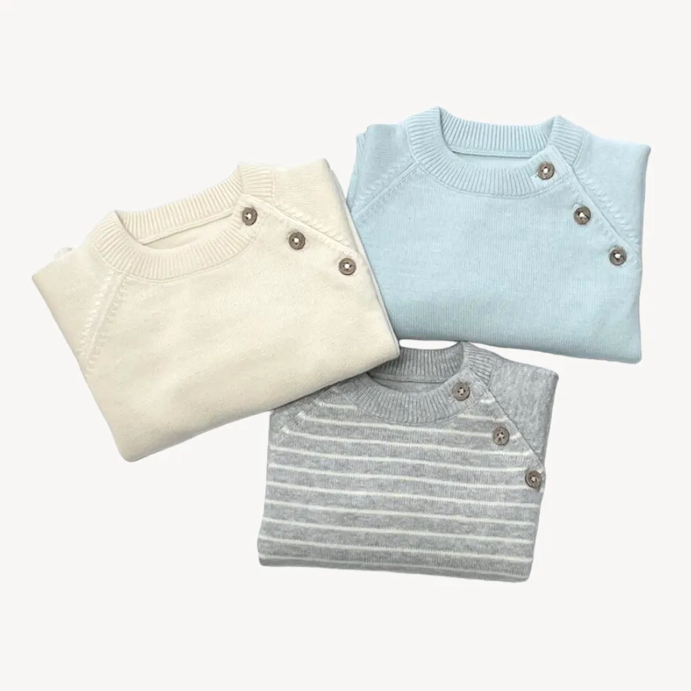 Milan Raglan Button Knit Baby Pullover Sweater (Organic Cotton) - 3 Colors