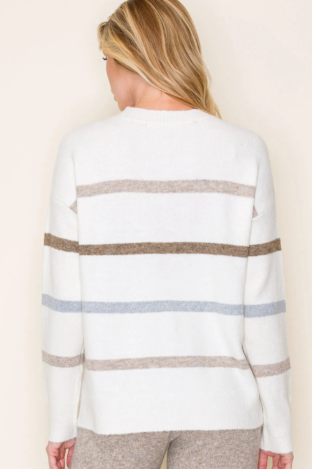 Mocha & Gray Striped Sequin Sweater