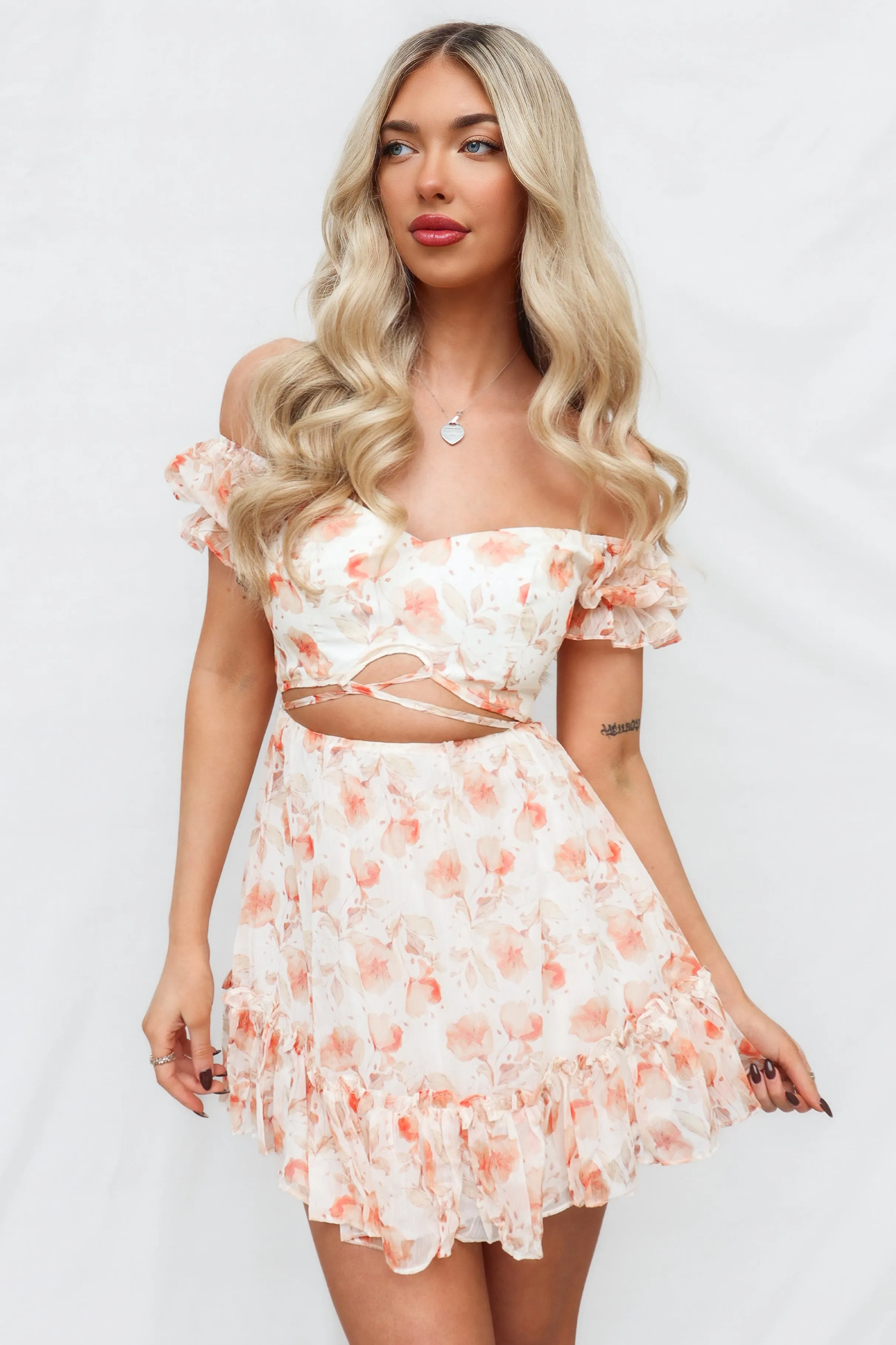 Monet Mini Dress - Peach Floral