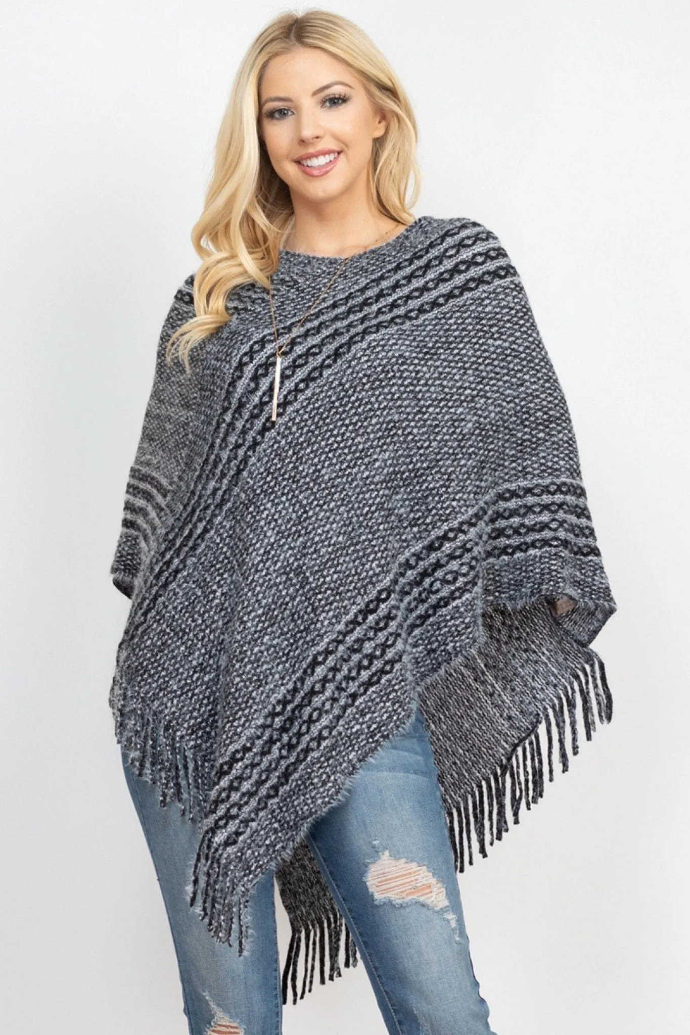 MS0197 June Knit Fringe Poncho