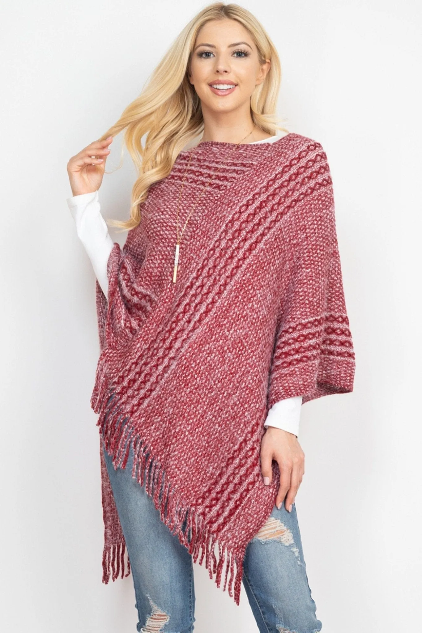 MS0197 June Knit Fringe Poncho