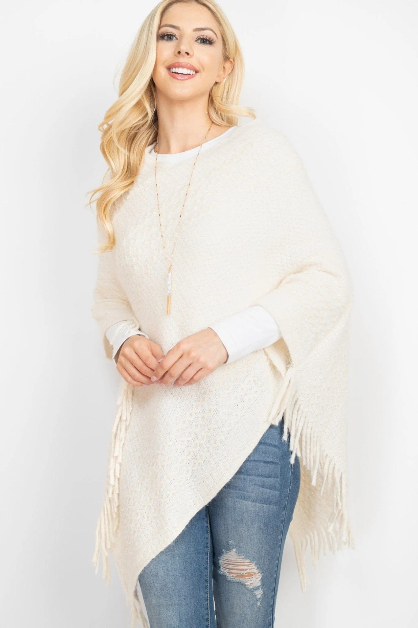 MS0197 June Knit Fringe Poncho