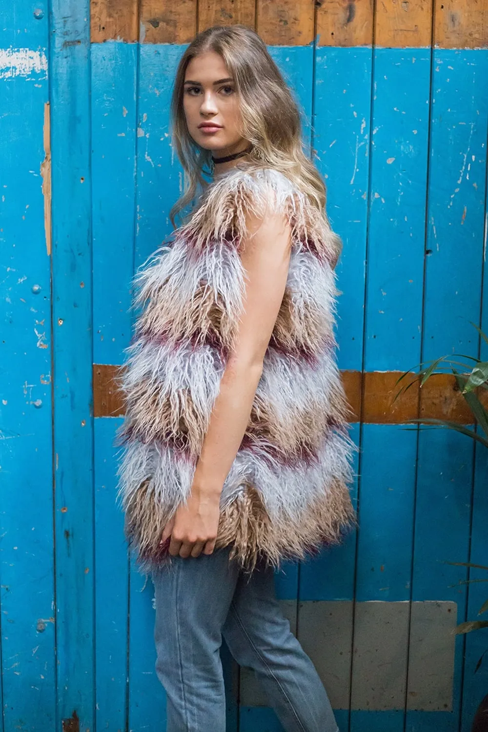 Multi Shaggy Faux Fur Gilet