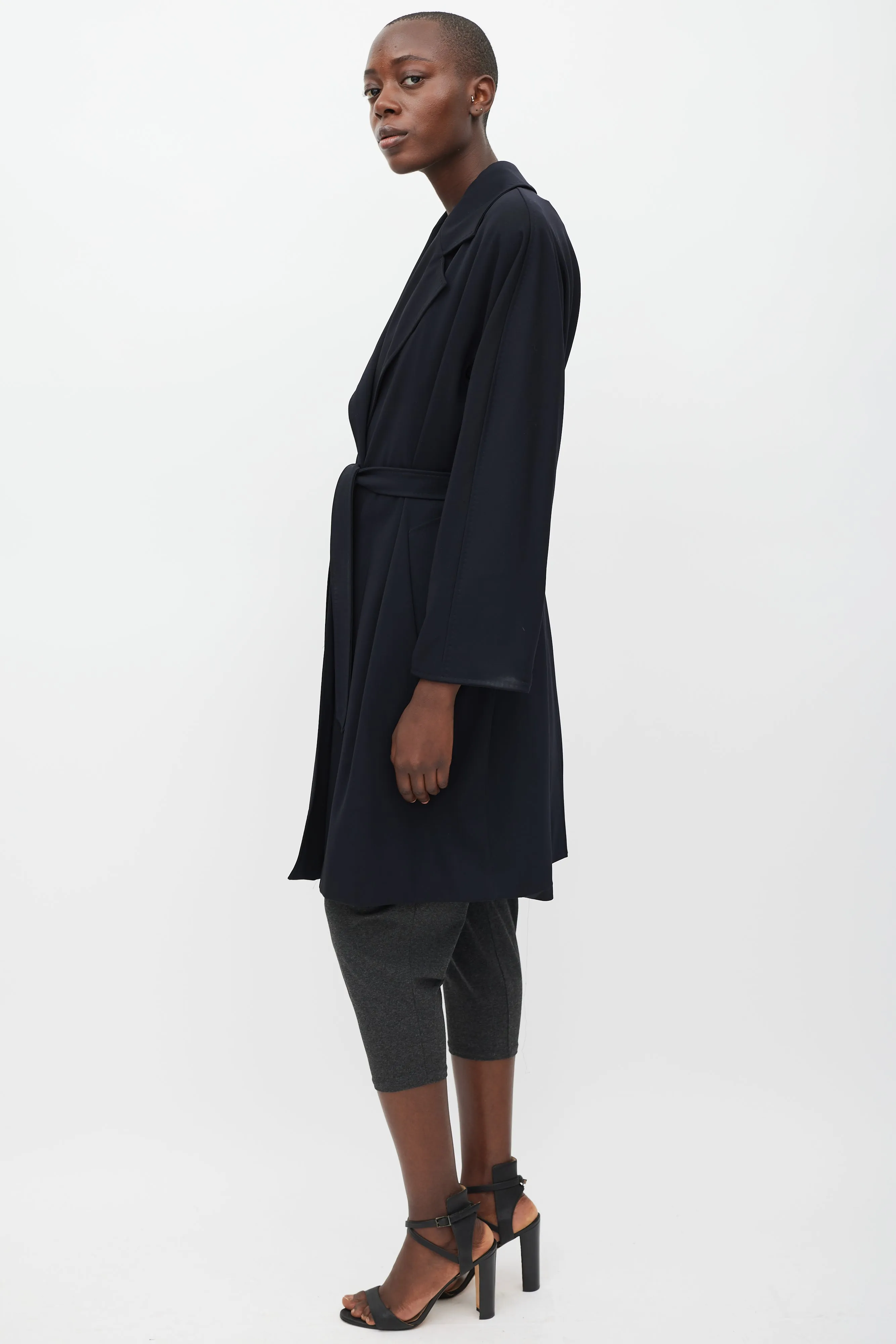 Navy Wool Belted Trench Coat