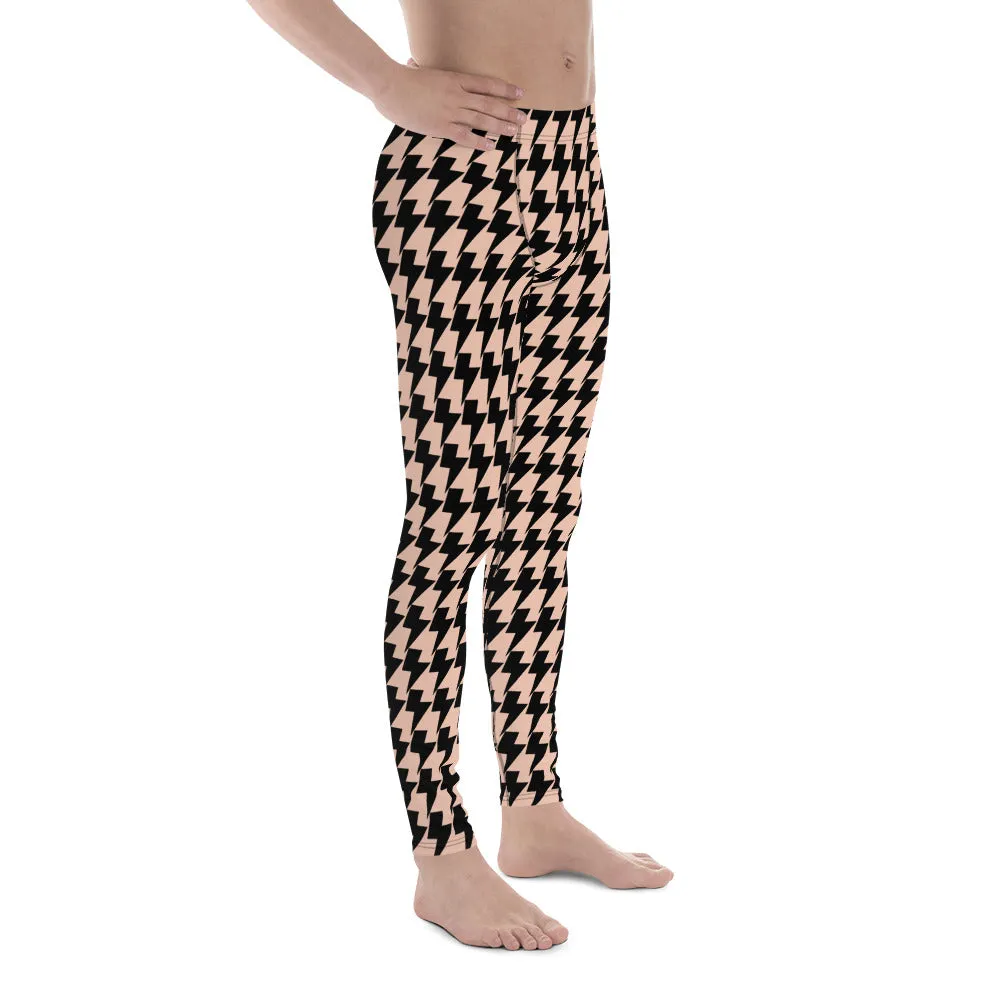 Nude Lightning Best Men's Leggings, Lightning Pattern Abstract Designer Running Compression Tights For Men - Made in USA/EU/MX