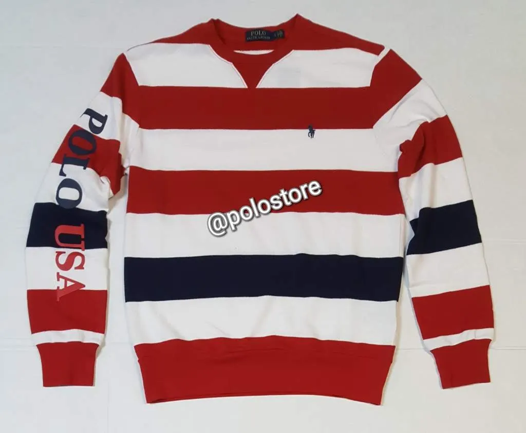 Nwt Polo Ralph Lauren Red Stripe Polo Usa Sweatshirt