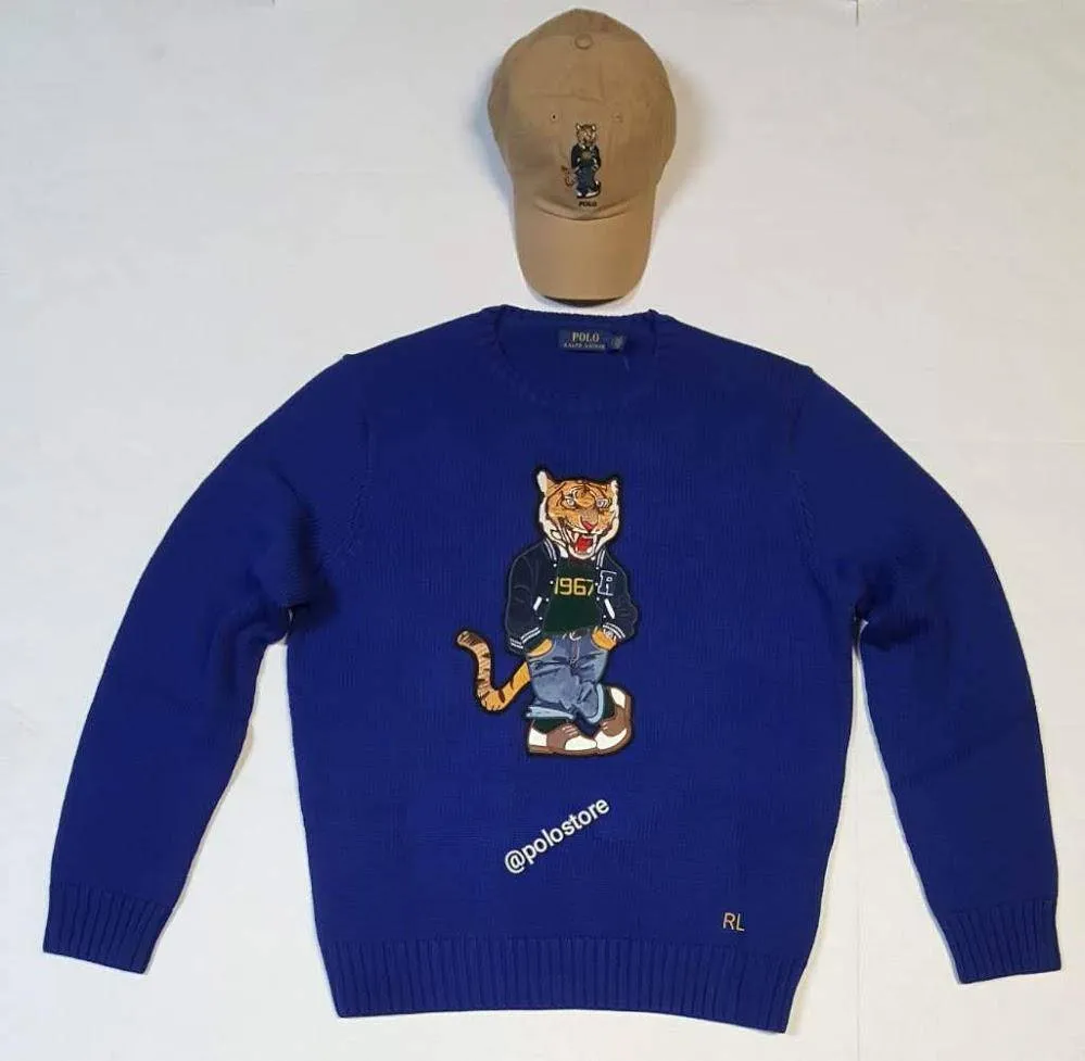 Nwt Polo Ralph Lauren Royal Blue Tiger Patch Sweater