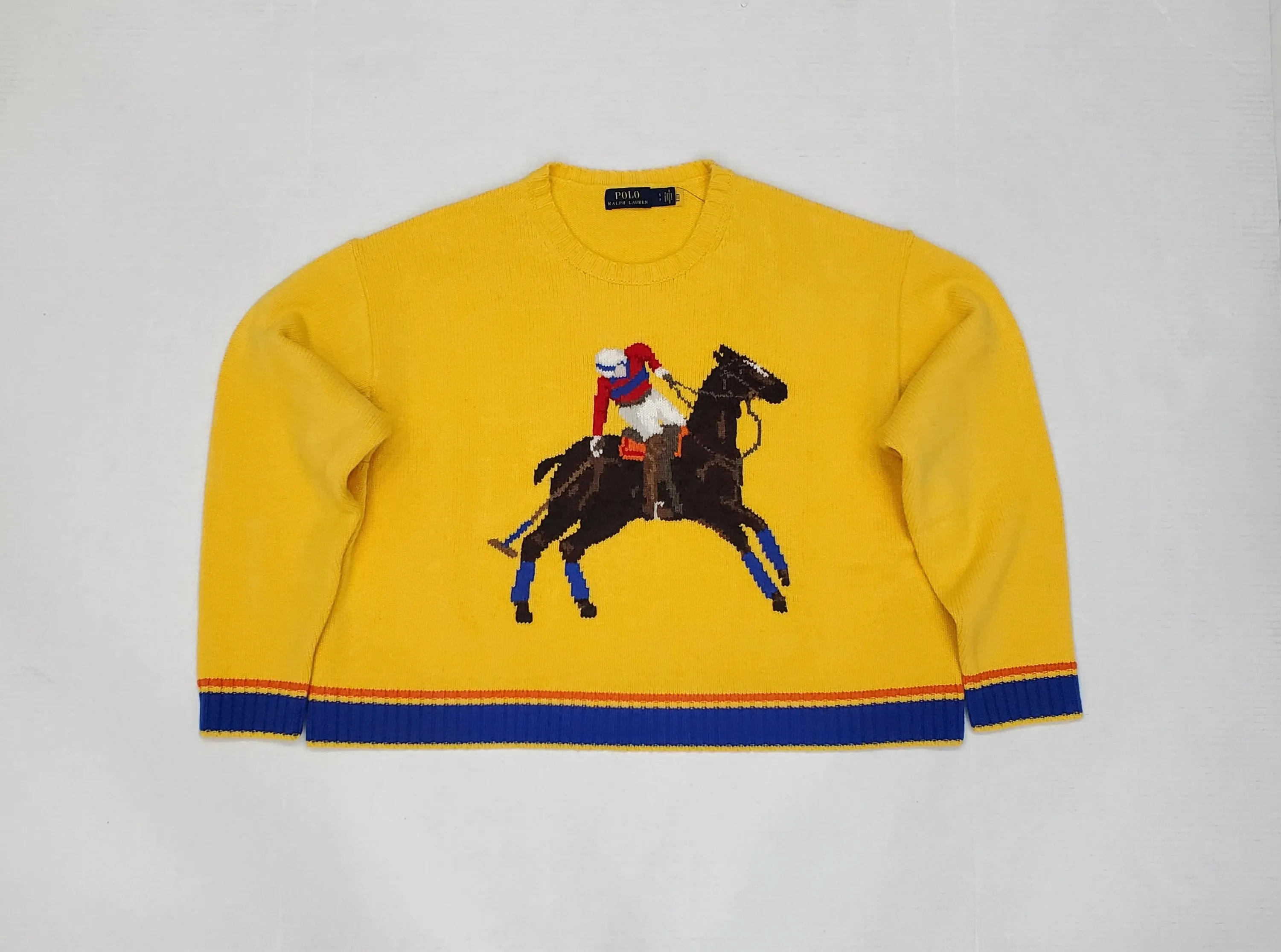 Nwt Polo Ralph Lauren Women's Yellow Polo Player Cropped Sweater