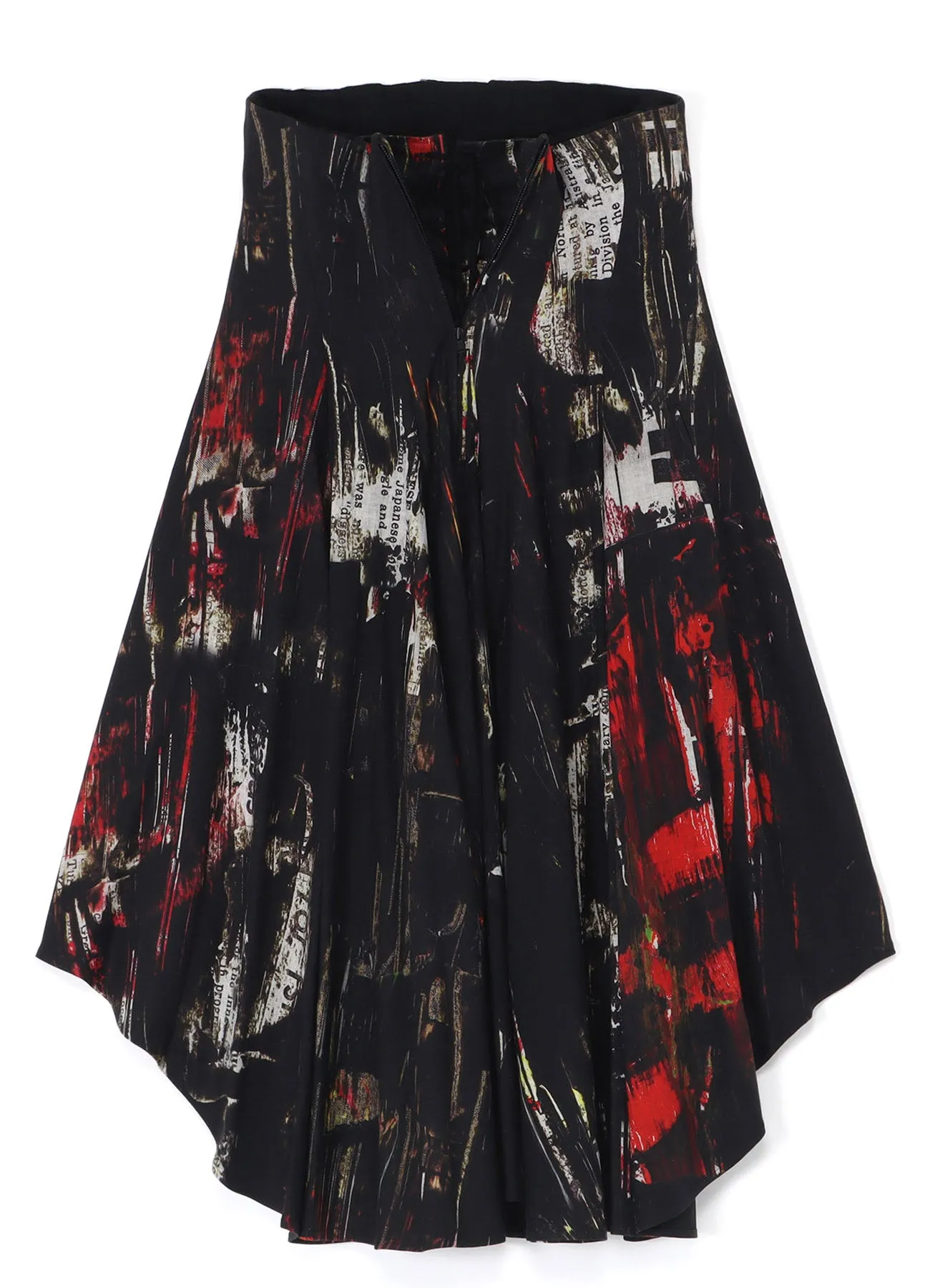 OIL PAINT PRINT LACE-UP DETAIL RAYON SKIRT