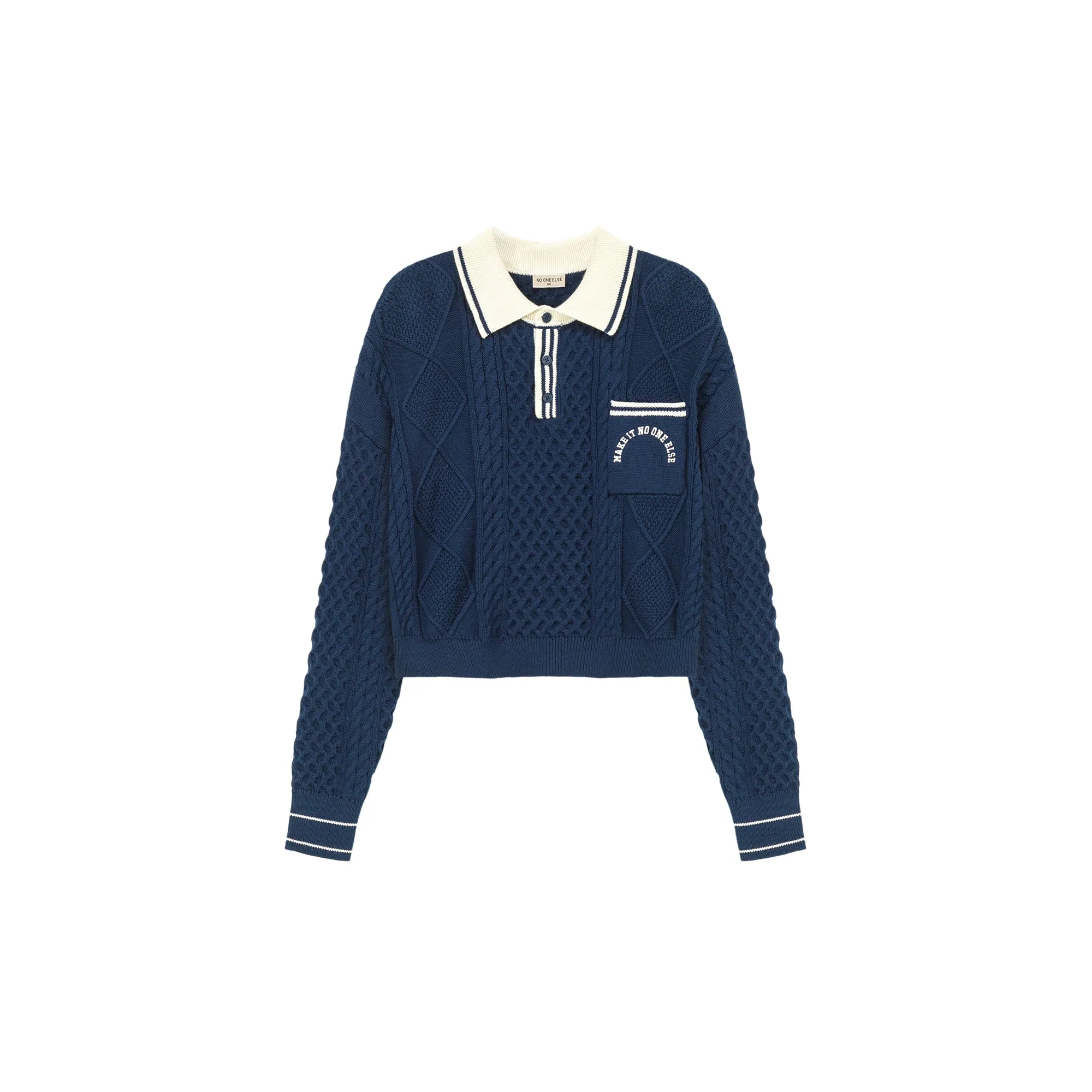 Polo Neck Color Varsity Knit Sweater