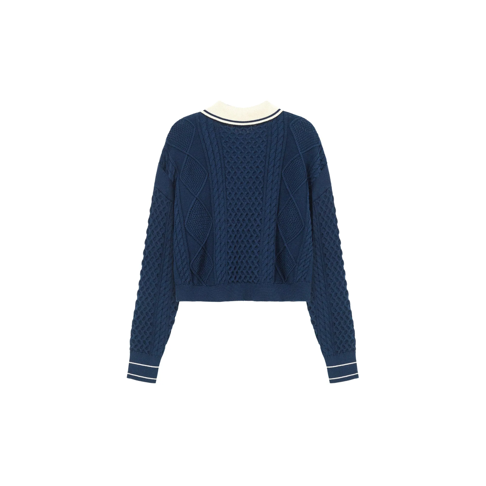 Polo Neck Color Varsity Knit Sweater