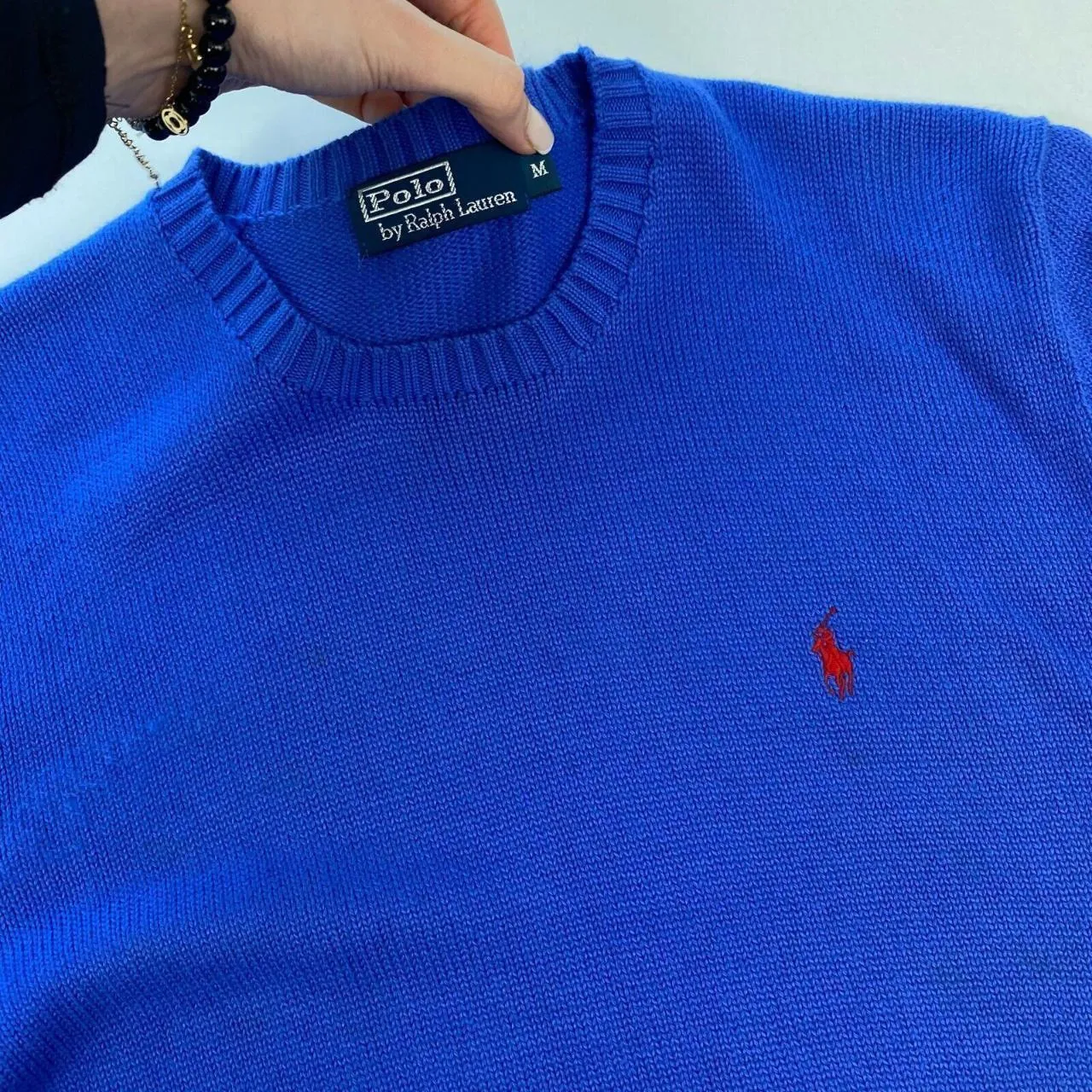 Preowned Vintage Polo Ralph Lauren Knitted Jumper Mens Size M Blue Crewneck Knit Sweater.