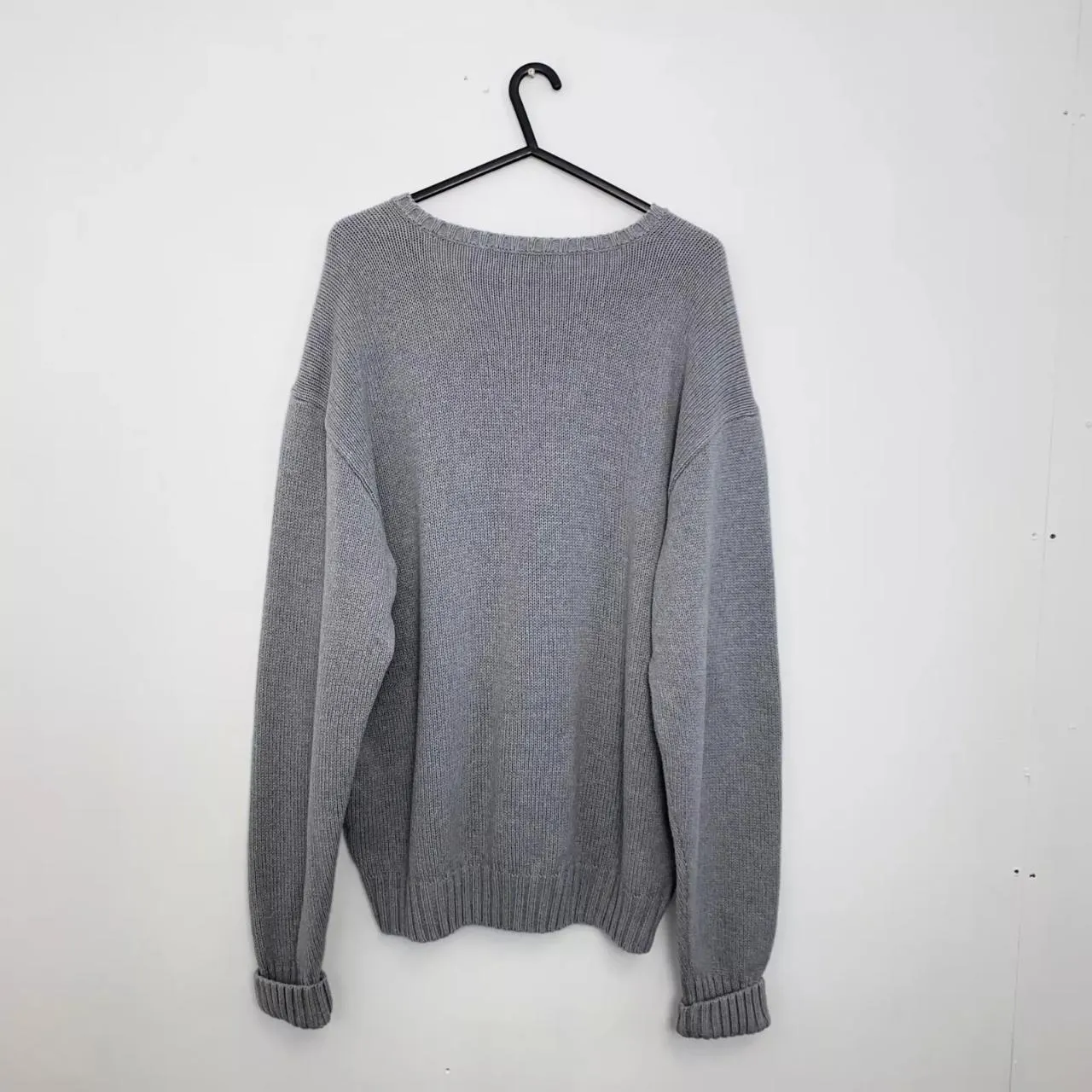 Preowned Vintage Polo Ralph Lauren Mens Heavy Knit Jumper Size XL Grey V-Neck Sweater