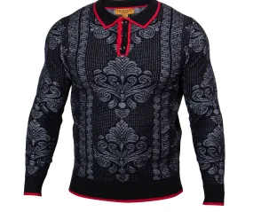 Prestige SW-547 L/S 3 Button Polo Jacquard Sweater Black