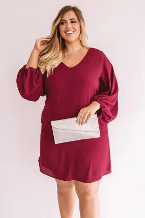 Primed To Party Shift Dress In Wine Curves