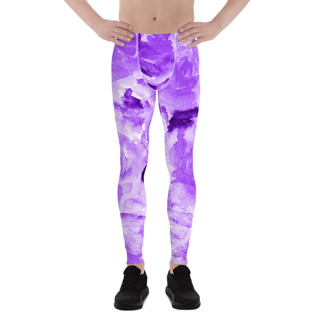 Purple Floral Men's Leggings, Abstract Print Sexy Meggings Yoga Tights-Made in USA/EU