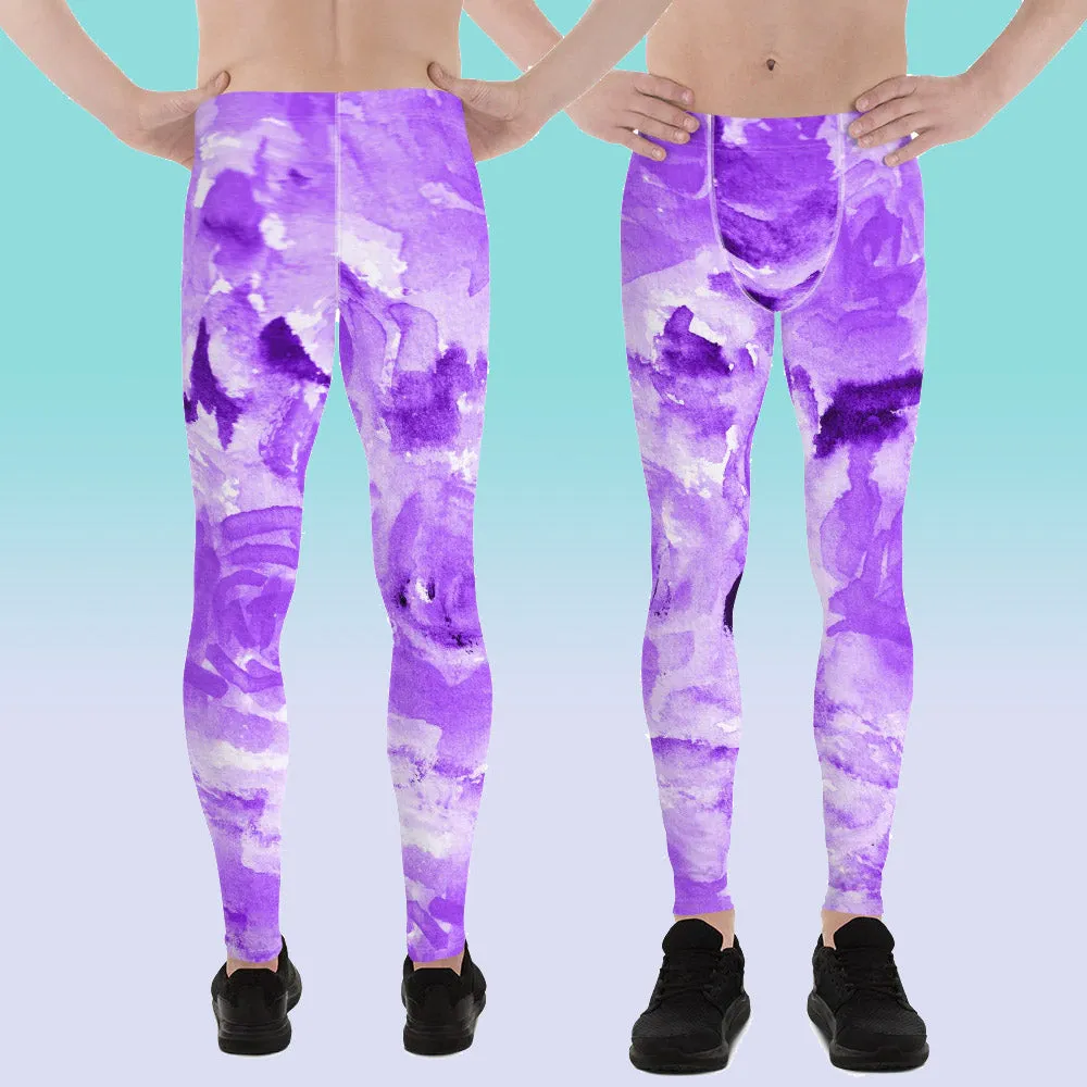 Purple Floral Men's Leggings, Abstract Print Sexy Meggings Yoga Tights-Made in USA/EU