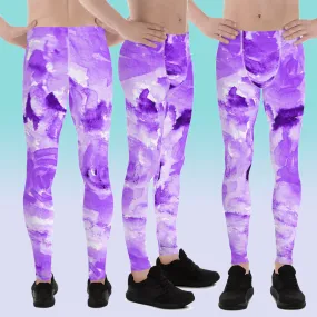 Purple Floral Men's Leggings, Abstract Print Sexy Meggings Yoga Tights-Made in USA/EU