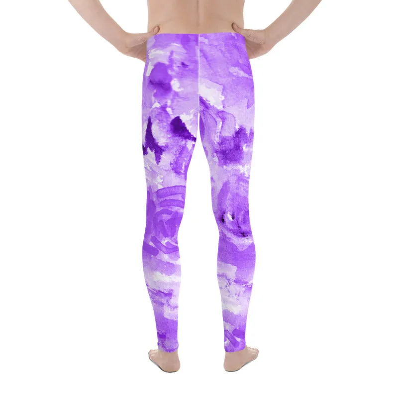 Purple Floral Men's Leggings, Abstract Print Sexy Meggings Yoga Tights-Made in USA/EU