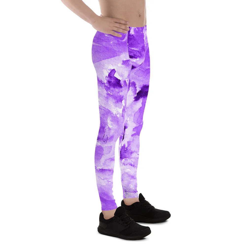 Purple Floral Men's Leggings, Abstract Print Sexy Meggings Yoga Tights-Made in USA/EU