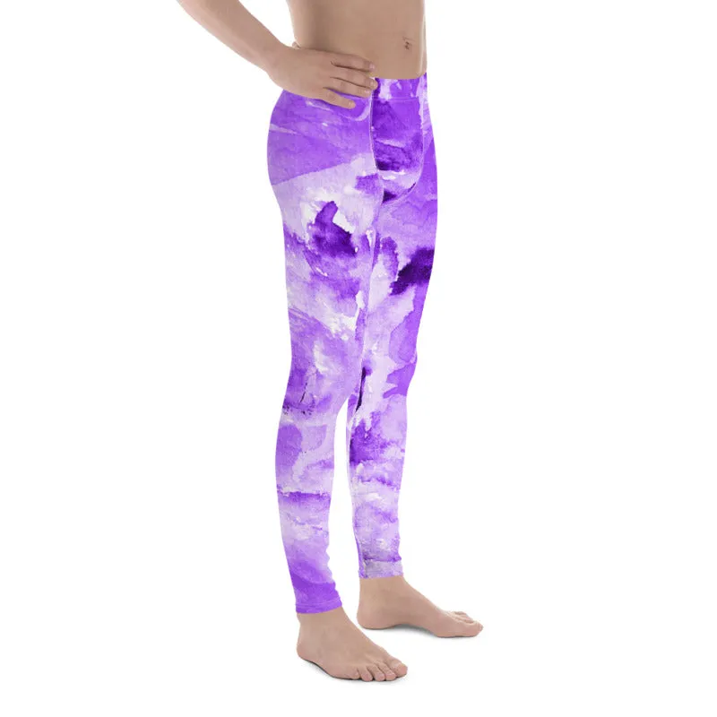 Purple Floral Men's Leggings, Abstract Print Sexy Meggings Yoga Tights-Made in USA/EU