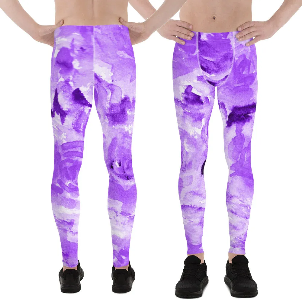 Purple Floral Men's Leggings, Abstract Print Sexy Meggings Yoga Tights-Made in USA/EU