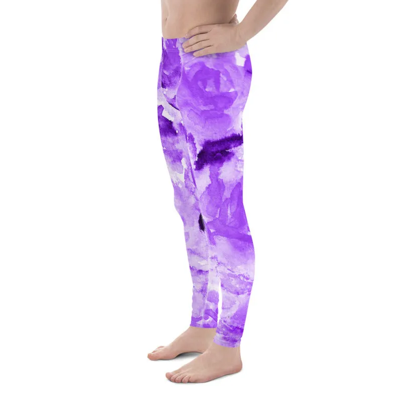 Purple Floral Men's Leggings, Abstract Print Sexy Meggings Yoga Tights-Made in USA/EU