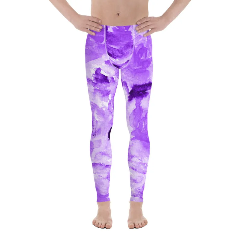 Purple Floral Men's Leggings, Abstract Print Sexy Meggings Yoga Tights-Made in USA/EU