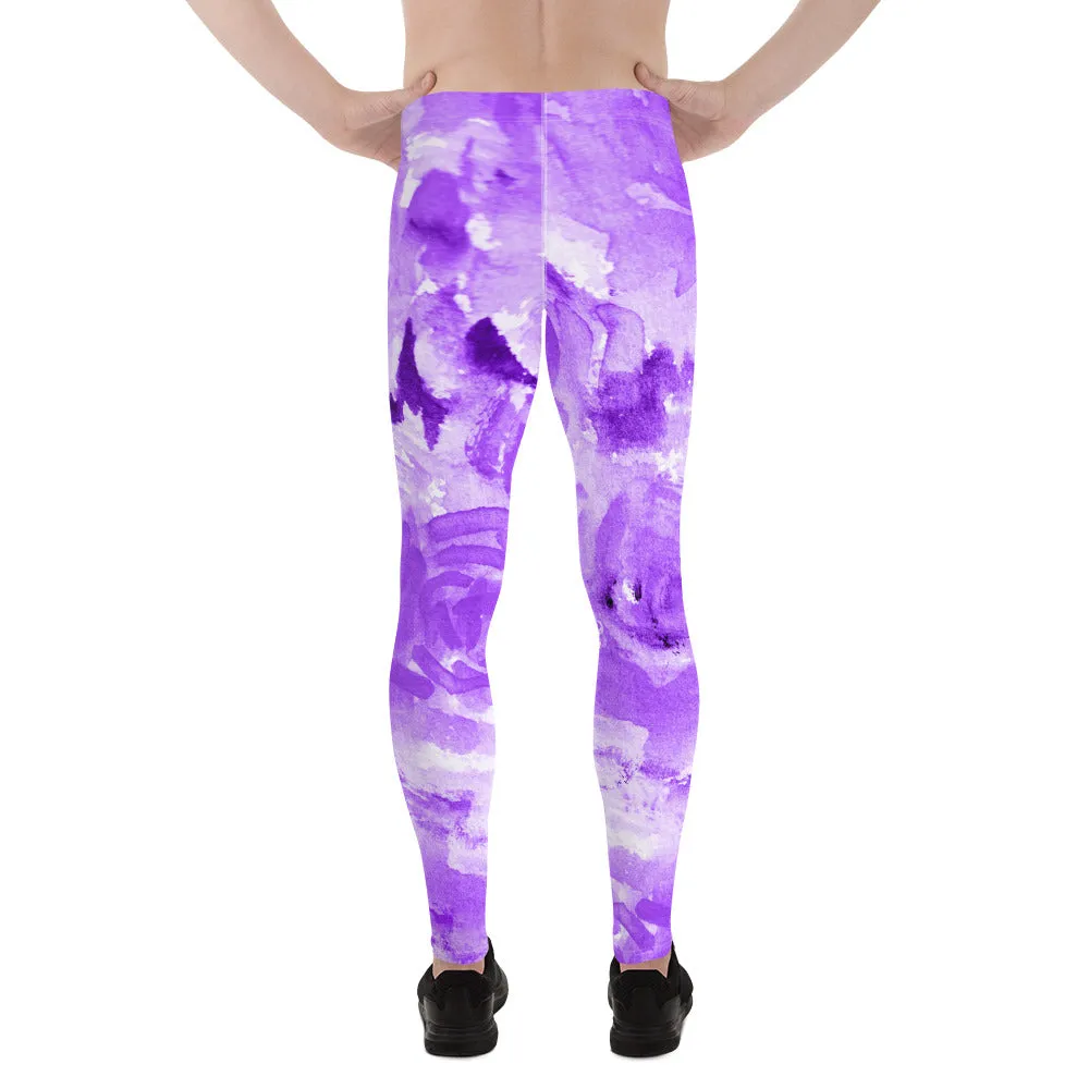 Purple Floral Men's Leggings, Abstract Print Sexy Meggings Yoga Tights-Made in USA/EU