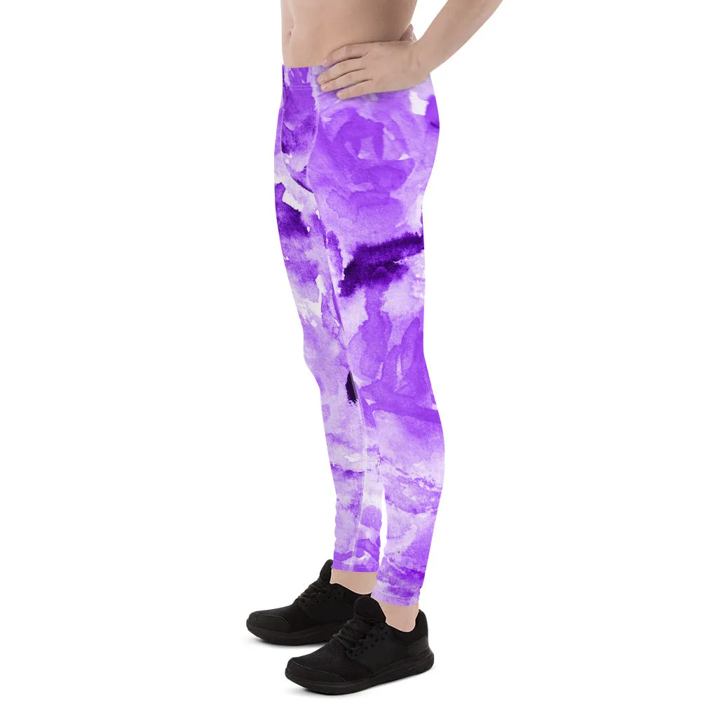 Purple Floral Men's Leggings, Abstract Print Sexy Meggings Yoga Tights-Made in USA/EU