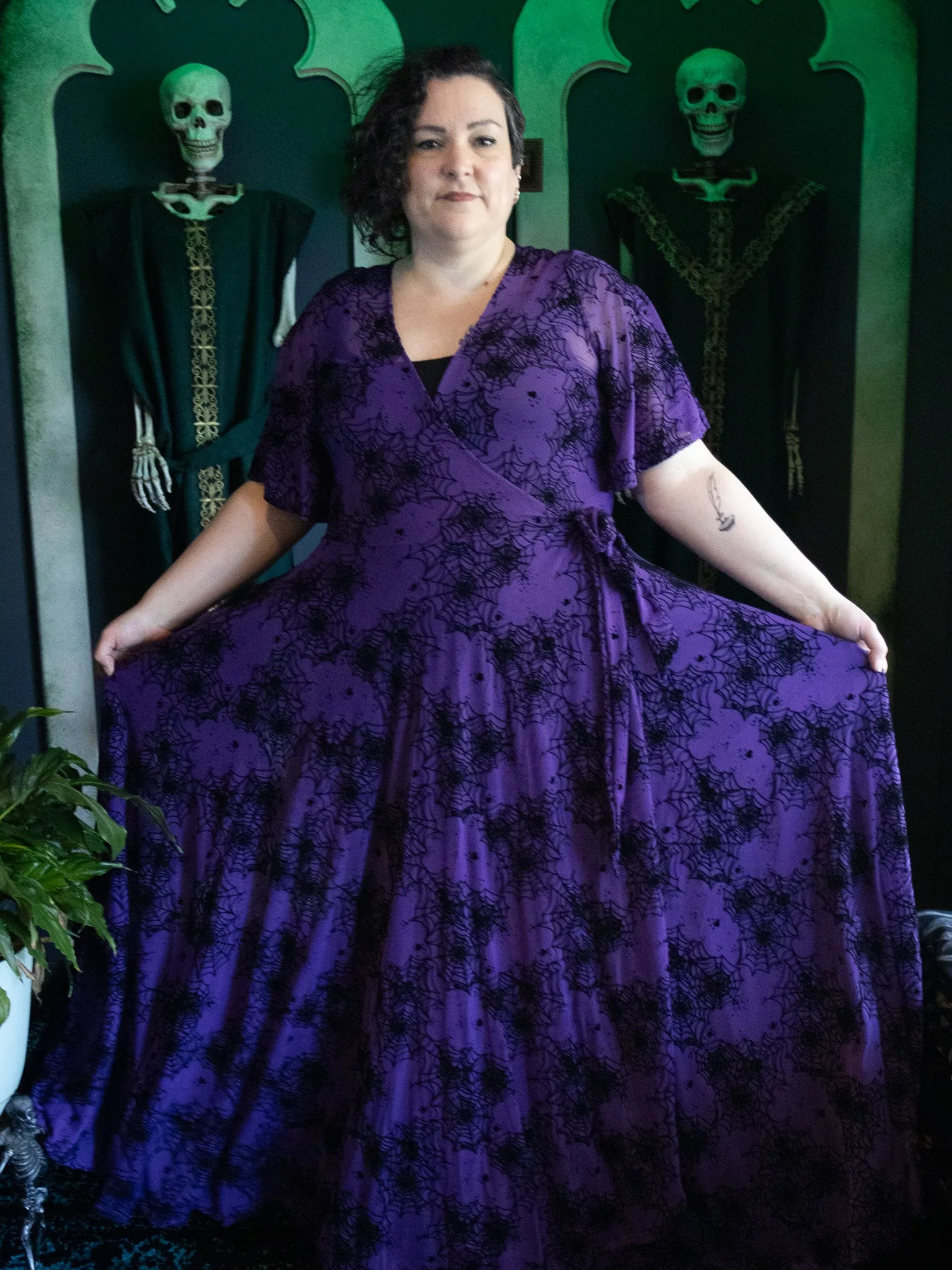 Purple Lydia Spiderweb Mesh Wrap Dress