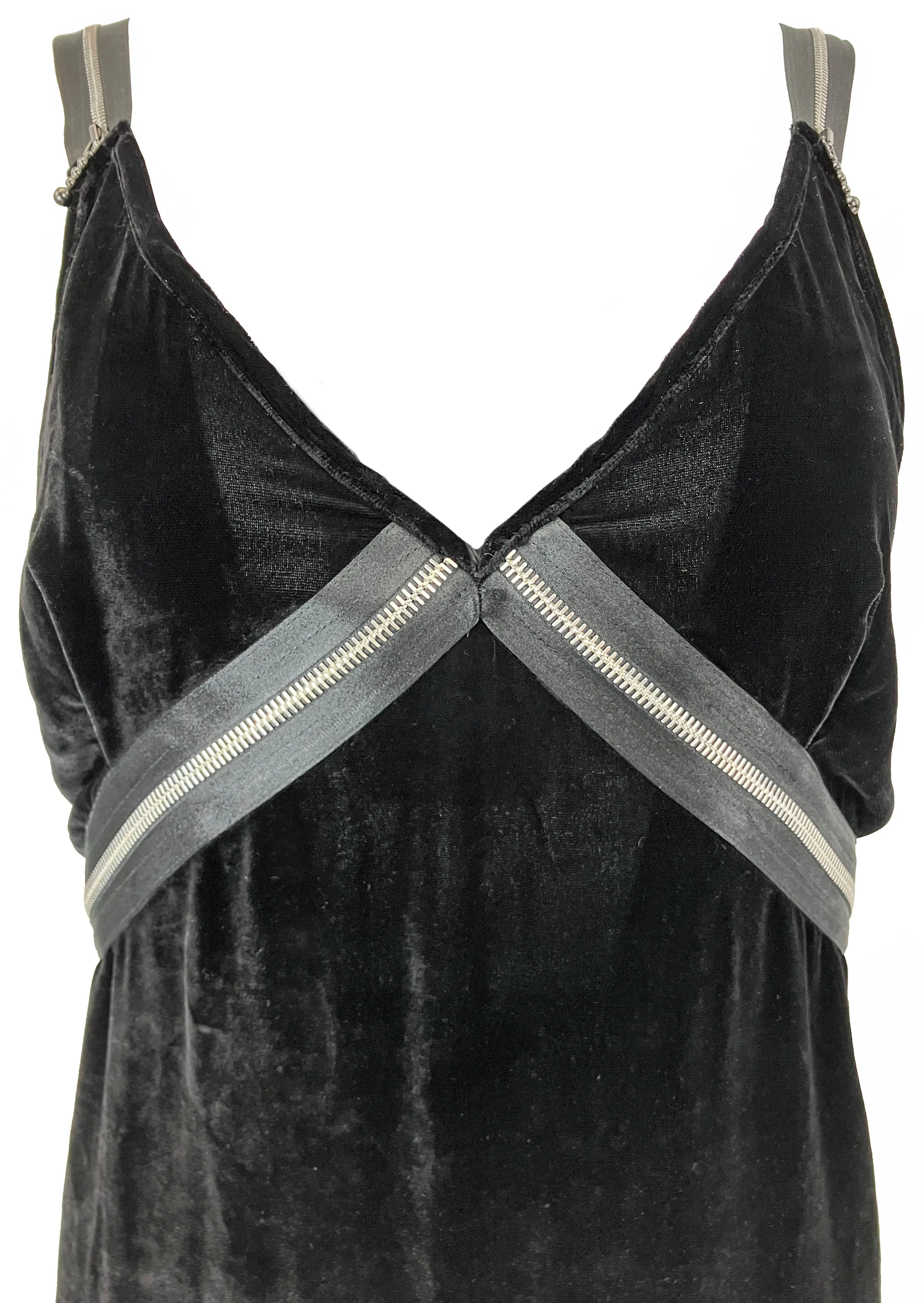 R13 Grunge Slip Dress with Zippers in Black Crushed Velvet