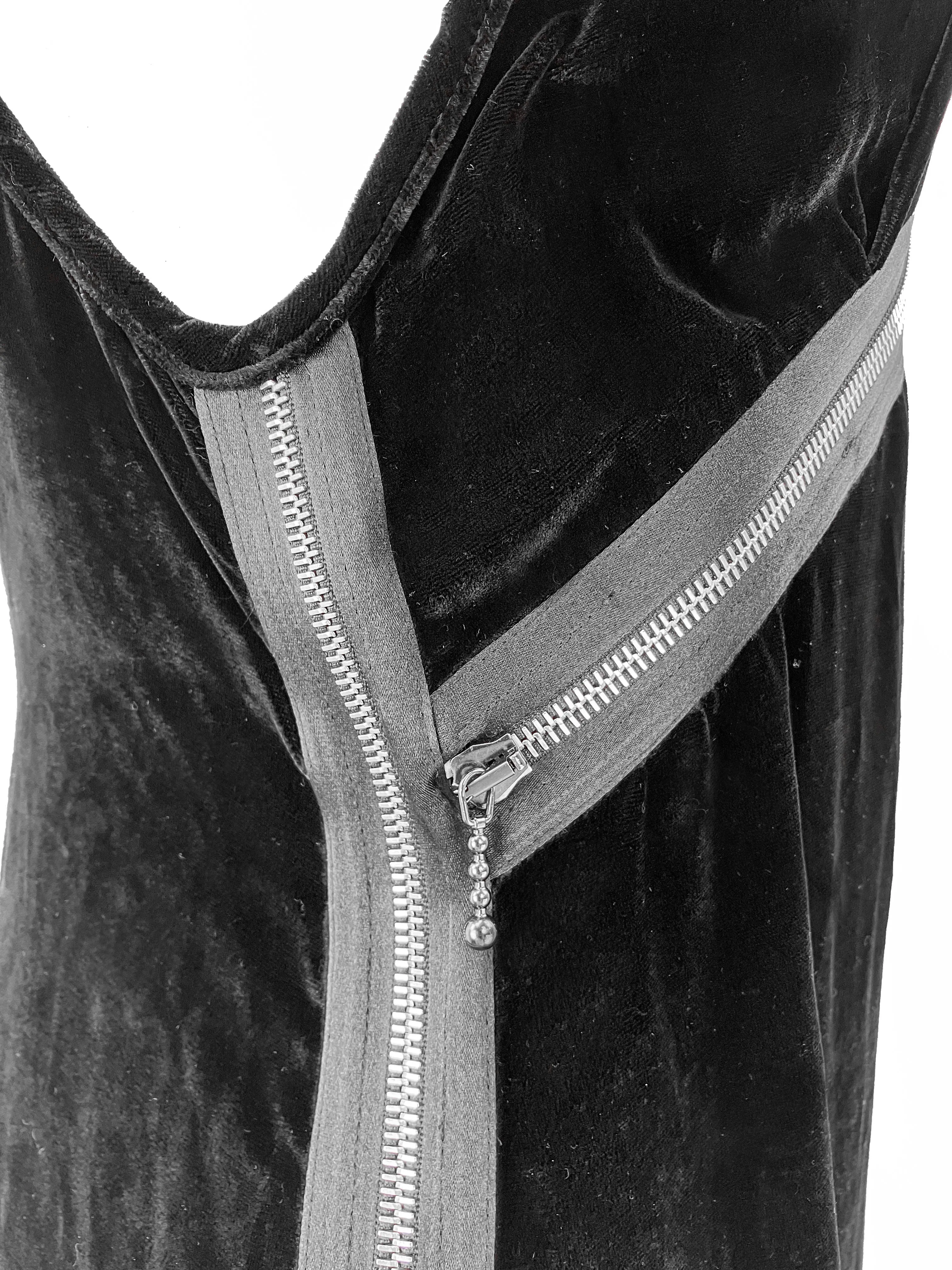 R13 Grunge Slip Dress with Zippers in Black Crushed Velvet