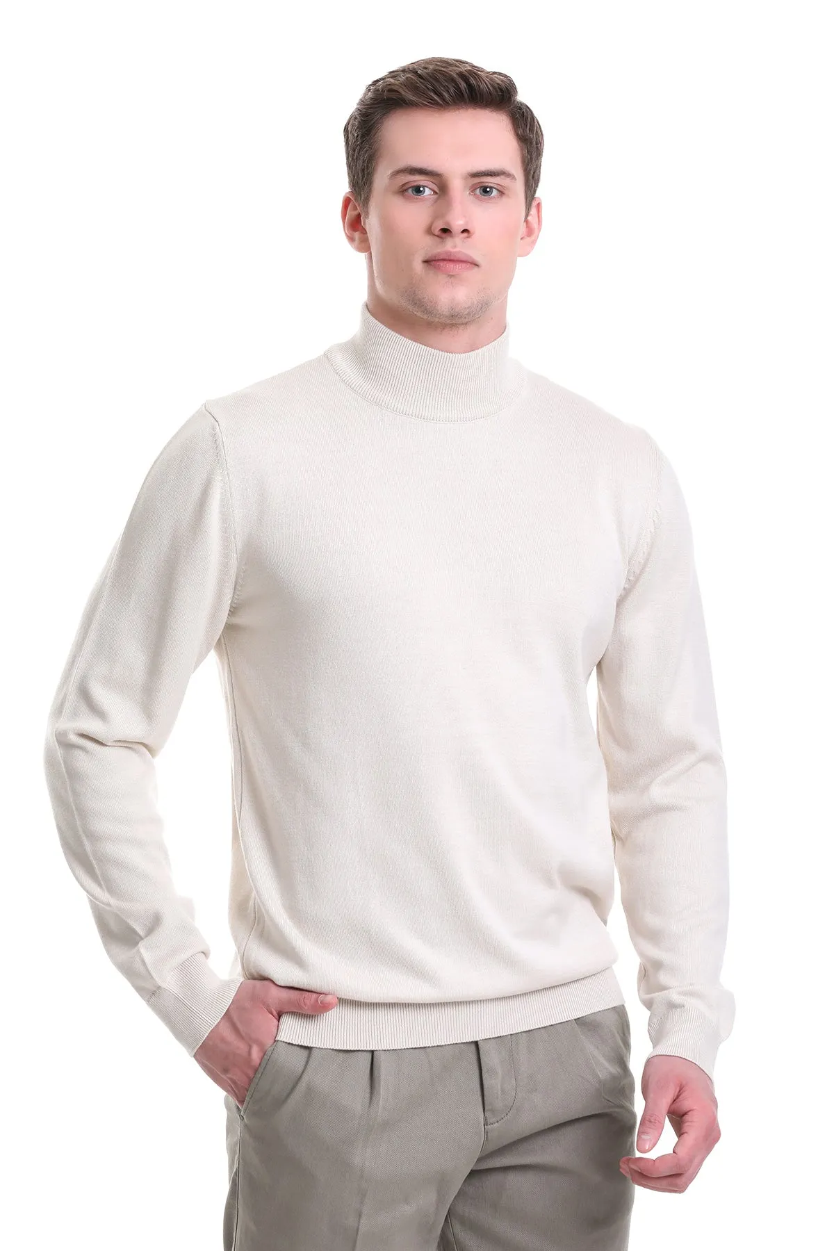 Regular Fit Cotton Blend Stone Mock Neck Sweater