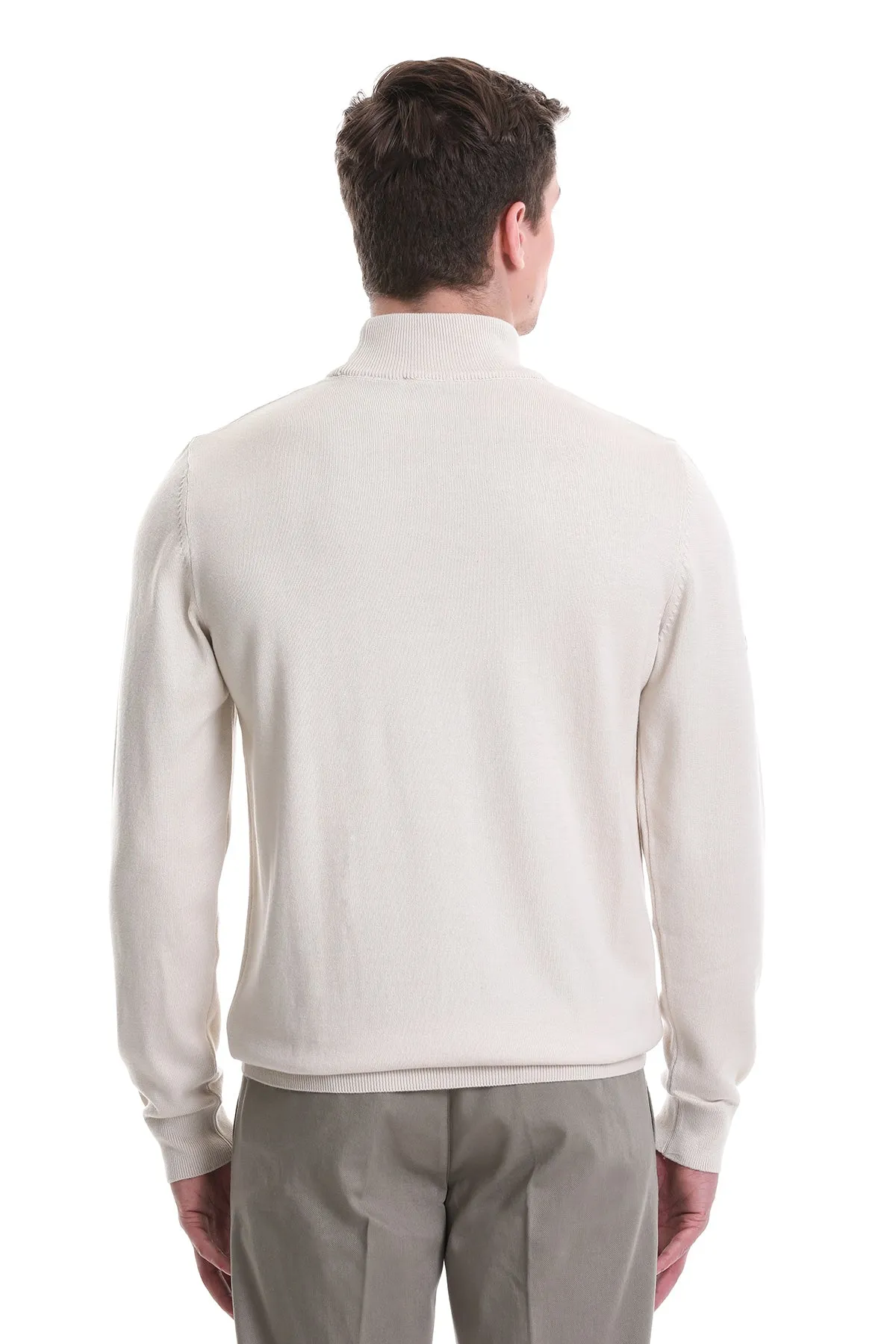 Regular Fit Cotton Blend Stone Mock Neck Sweater