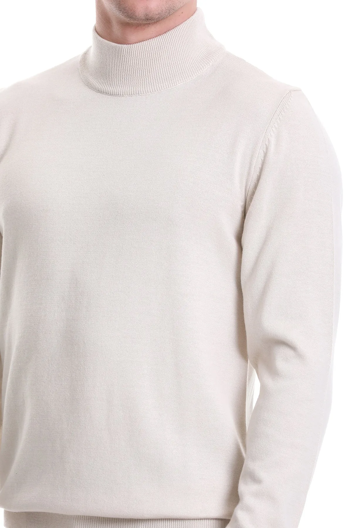 Regular Fit Cotton Blend Stone Mock Neck Sweater