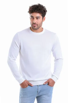 Regular Fit Cotton Ecru Crewneck Sweater