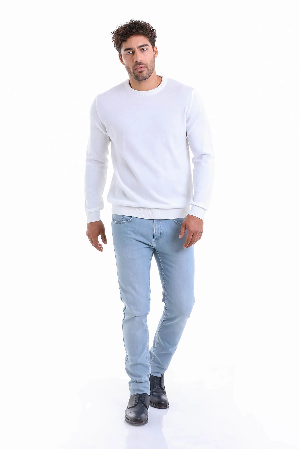 Regular Fit Cotton Ecru Crewneck Sweater