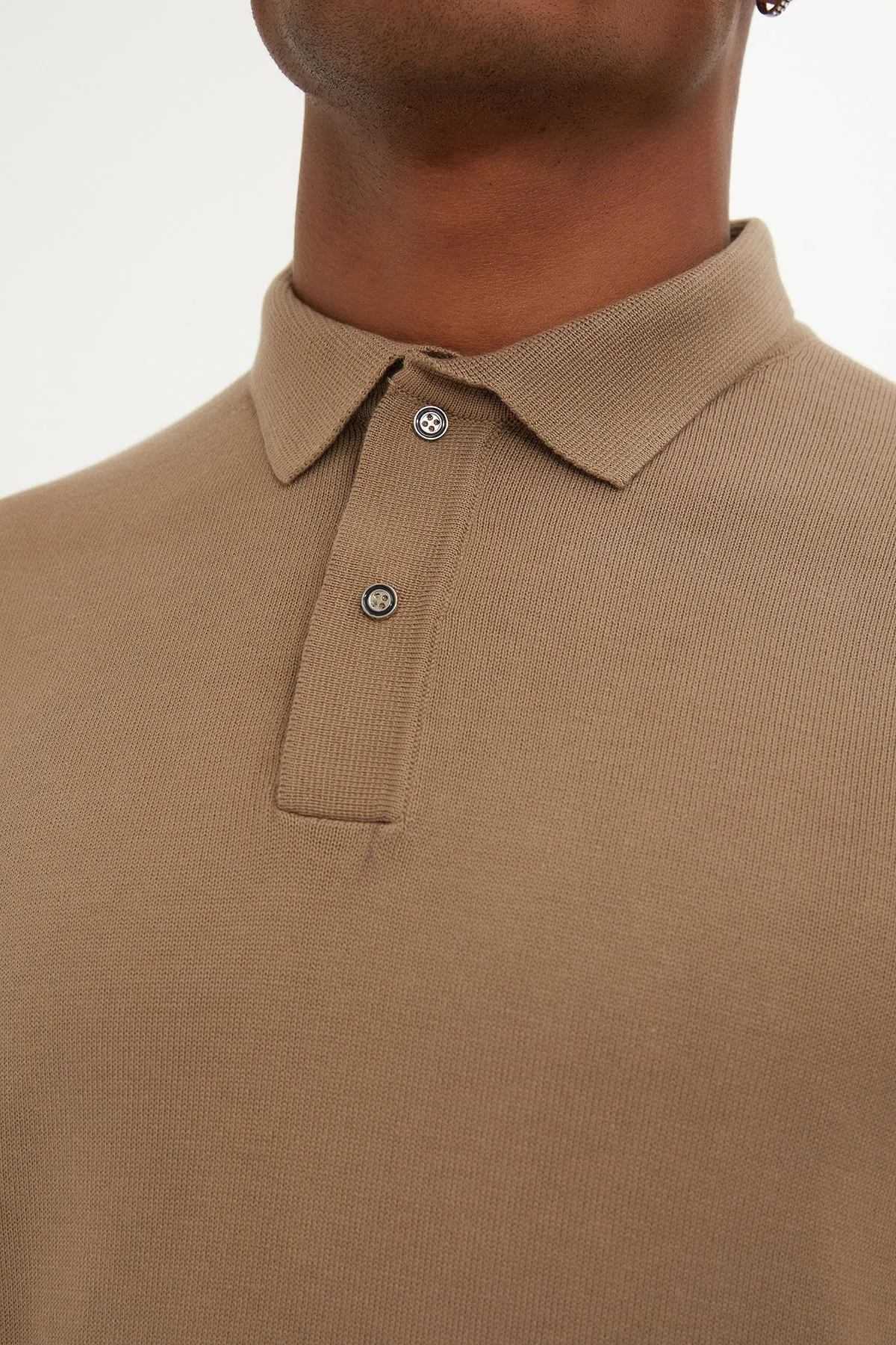 Regular Fit Plain Cotton Blend Grej Polo Sweater