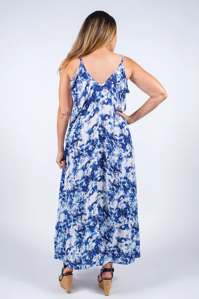 River Flower Burst Viscose Slip Dress (DT111F)