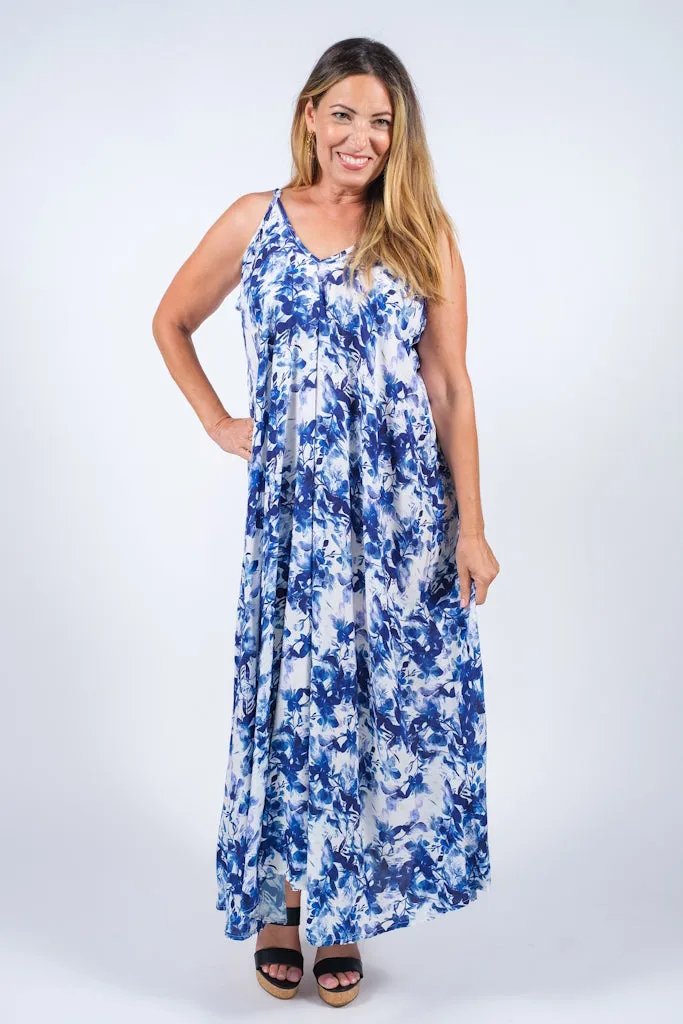 River Flower Burst Viscose Slip Dress (DT111F)