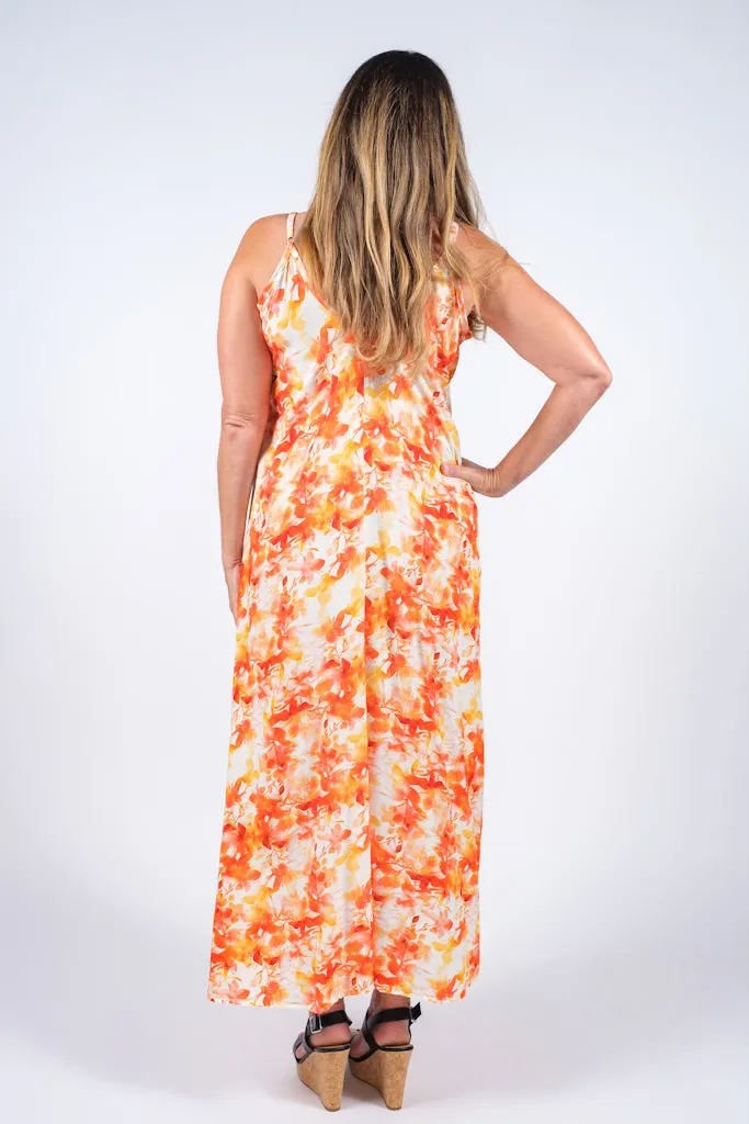 River Flower Burst Viscose Slip Dress (DT111F)