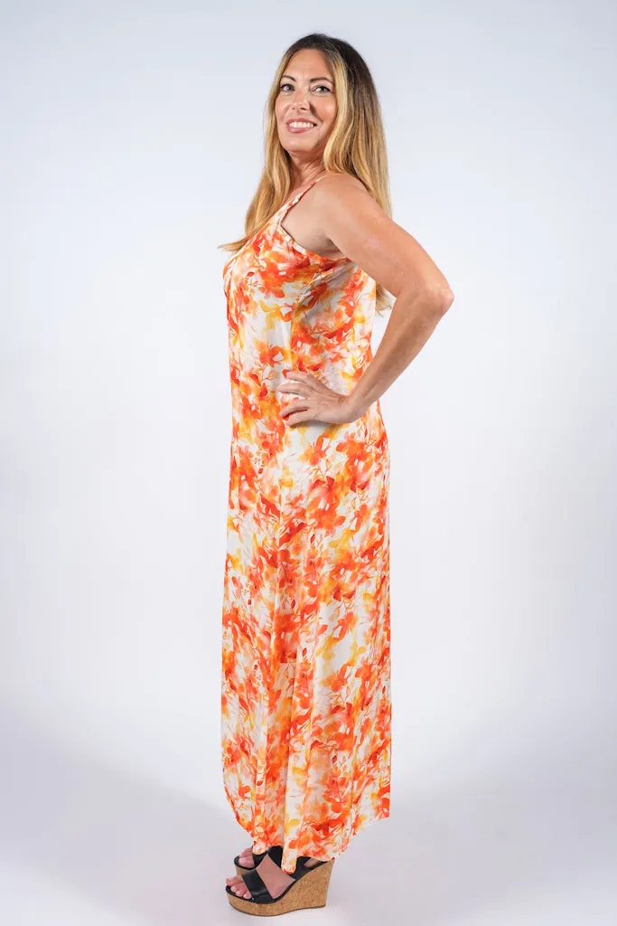 River Flower Burst Viscose Slip Dress (DT111F)