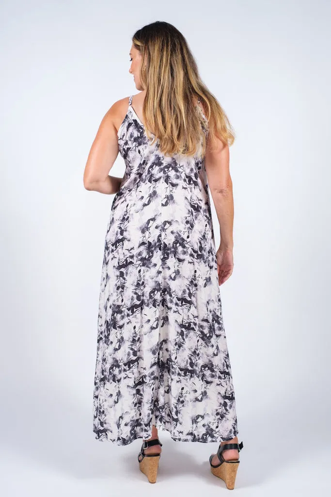 River Flower Burst Viscose Slip Dress (DT111F)