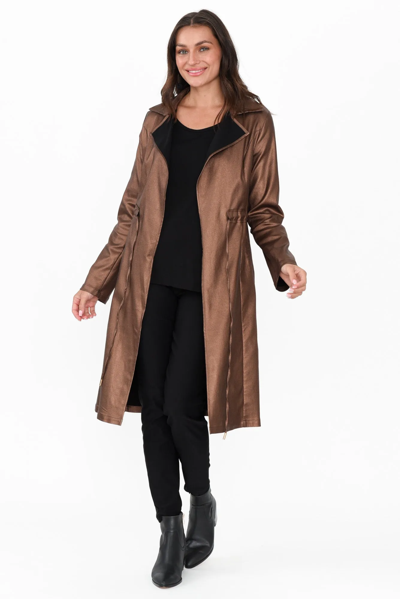 Rois Bronze Faux Leather Trench Coat