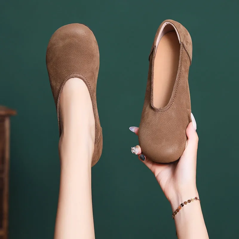 Round Toe Loafers for Women Soft Leather Flats in Camel/Coffee/Wine Red/Green