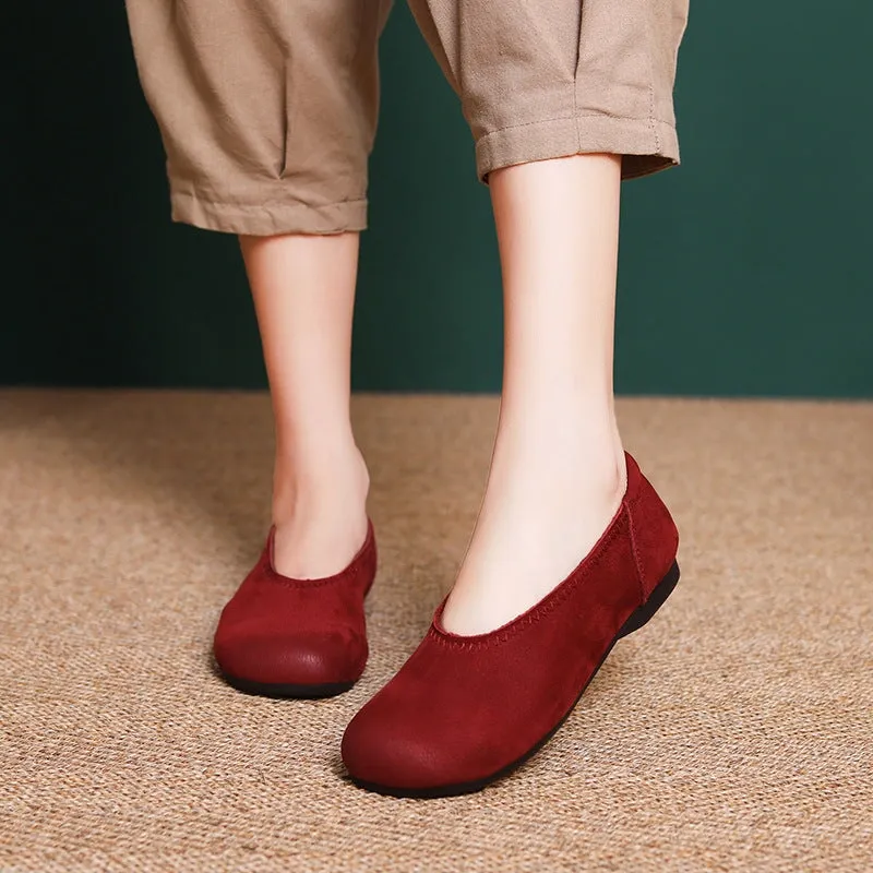 Round Toe Loafers for Women Soft Leather Flats in Camel/Coffee/Wine Red/Green