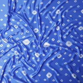 Royal blue premium pure silk satin fabric with off white print in geometric design-D13259